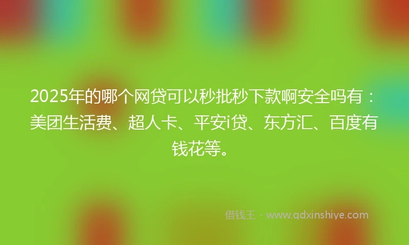2025年的哪个网贷可以秒批秒下款啊安全吗有：美团生活费、超人卡、平安i贷、东方汇、百度有钱花等。