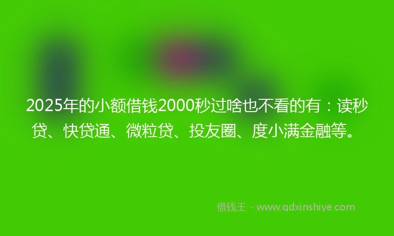 2025年的小额借钱2000秒过啥也不看的有：读秒贷、快贷通、微粒贷、投友圈、度小满金融等。