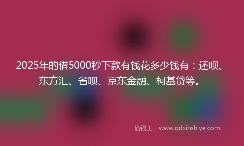 2025年的借5000秒下款有钱花多少钱有：还呗、东方汇、省呗、京东金融、柯基贷等。