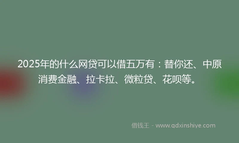 2025年的什么网贷可以借五万有：替你还、中原消费金融、拉卡拉、微粒贷、花呗等。