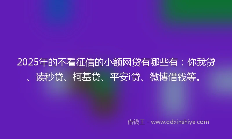 2025年的不看征信的小额网贷有哪些有：你我贷、读秒贷、柯基贷、平安i贷、微博借钱等。