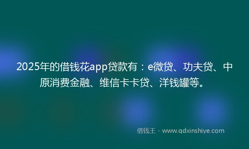 2025年的借钱花app贷款有：e微贷、功夫贷、中原消费金融、维信卡卡贷、洋钱罐等。