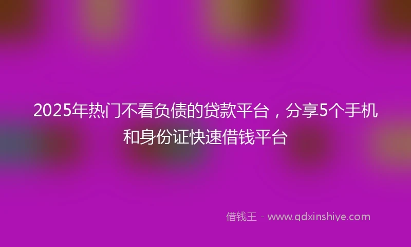 2025年热门不看负债的贷款平台，分享5个手机和身份证快速借钱平台
