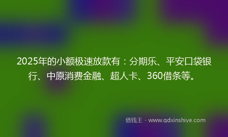2025年的小额极速放款有：分期乐、平安口袋银行、中原消费金融、超人卡、360借条等。