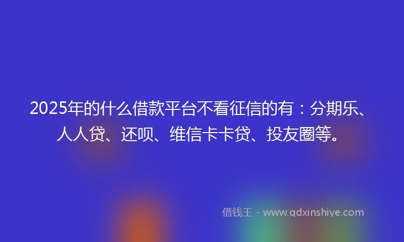2025年的什么借款平台不看征信的有：分期乐、人人贷、还呗、维信卡卡贷、投友圈等。