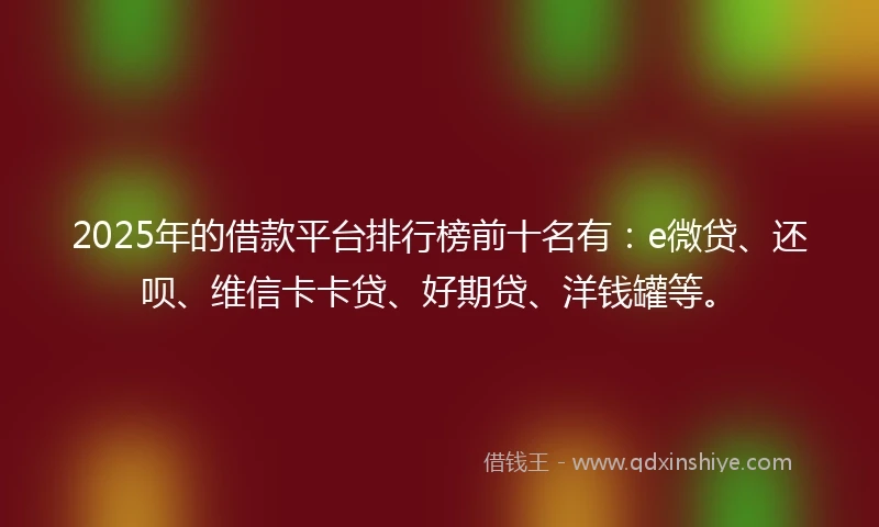 2025年的借款平台排行榜前十名有：e微贷、还呗、维信卡卡贷、好期贷、洋钱罐等。