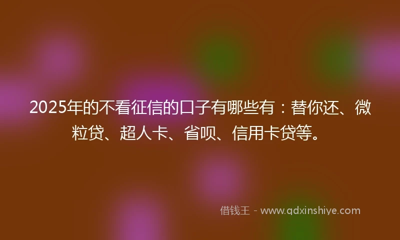 2025年的不看征信的口子有哪些有：替你还、微粒贷、超人卡、省呗、信用卡贷等。