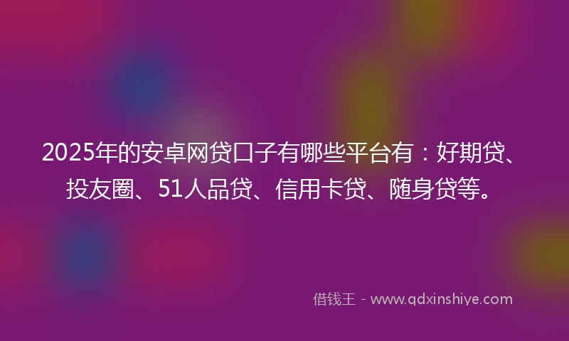 2025年的安卓网贷口子有哪些平台有：好期贷、投友圈、51人品贷、信用卡贷、随身贷等。