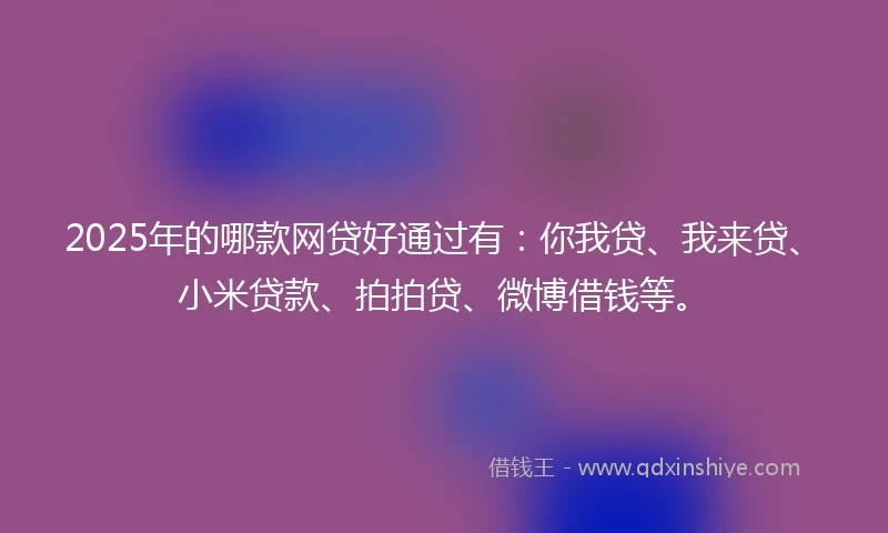 2025年的哪款网贷好通过有：你我贷、我来贷、小米贷款、拍拍贷、微博借钱等。