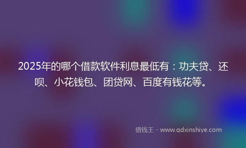 2025年的哪个借款软件利息最低有：功夫贷、还呗、小花钱包、团贷网、百度有钱花等。