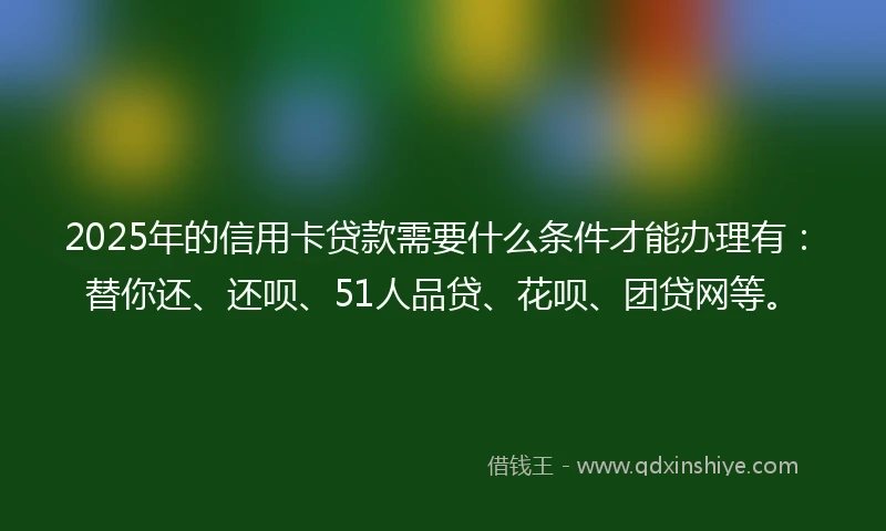 2025年的信用卡贷款需要什么条件才能办理有：替你还、还呗、51人品贷、花呗、团贷网等。
