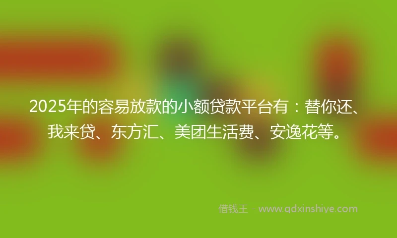 2025年的容易放款的小额贷款平台有：替你还、我来贷、东方汇、美团生活费、安逸花等。