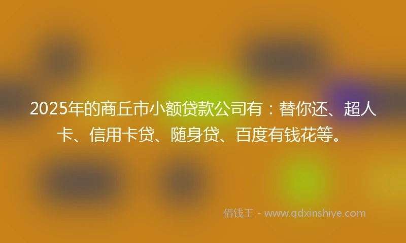 2025年的商丘市小额贷款公司有：替你还、超人卡、信用卡贷、随身贷、百度有钱花等。