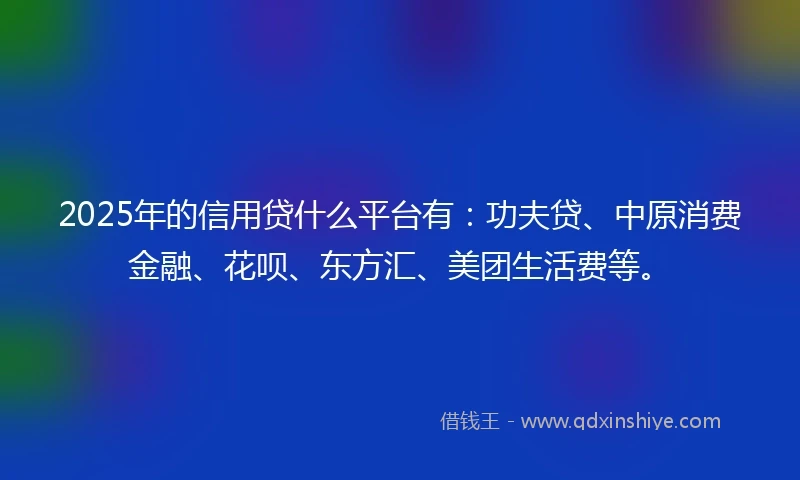 2025年的信用贷什么平台有：功夫贷、中原消费金融、花呗、东方汇、美团生活费等。