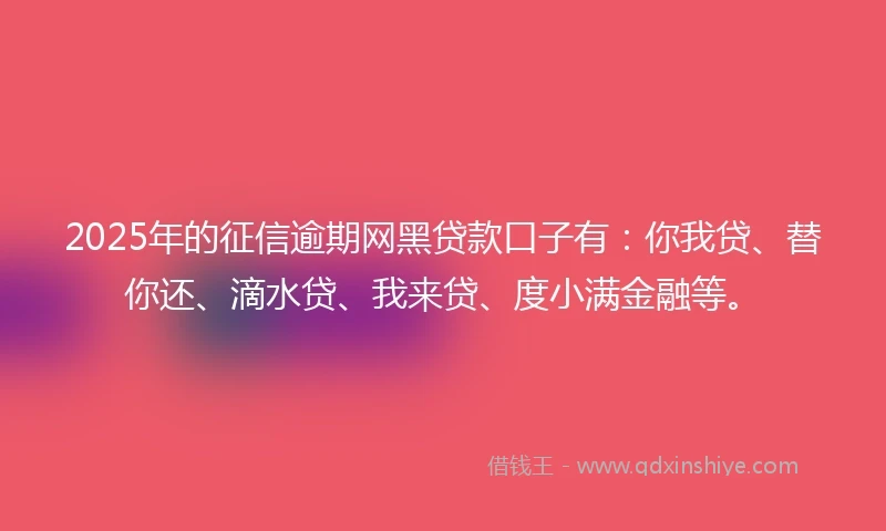 2025年的征信逾期网黑贷款口子有：你我贷、替你还、滴水贷、我来贷、度小满金融等。
