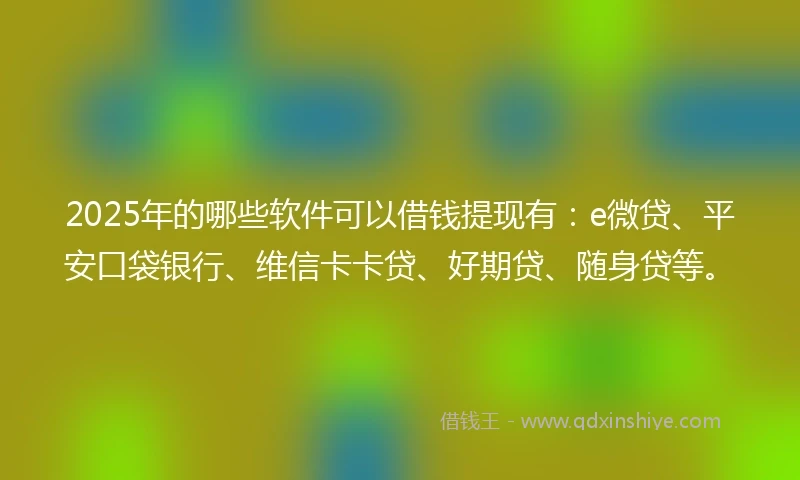 2025年的哪些软件可以借钱提现有：e微贷、平安口袋银行、维信卡卡贷、好期贷、随身贷等。