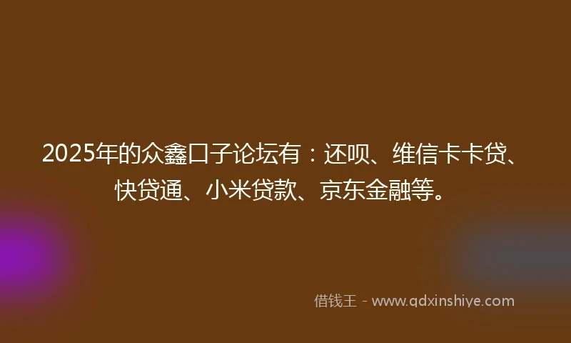 2025年的众鑫口子论坛有：还呗、维信卡卡贷、快贷通、小米贷款、京东金融等。