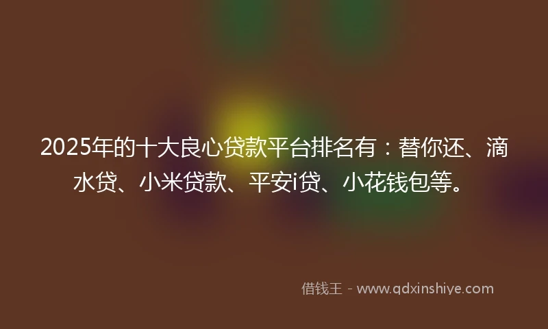 2025年的十大良心贷款平台排名有：替你还、滴水贷、小米贷款、平安i贷、小花钱包等。