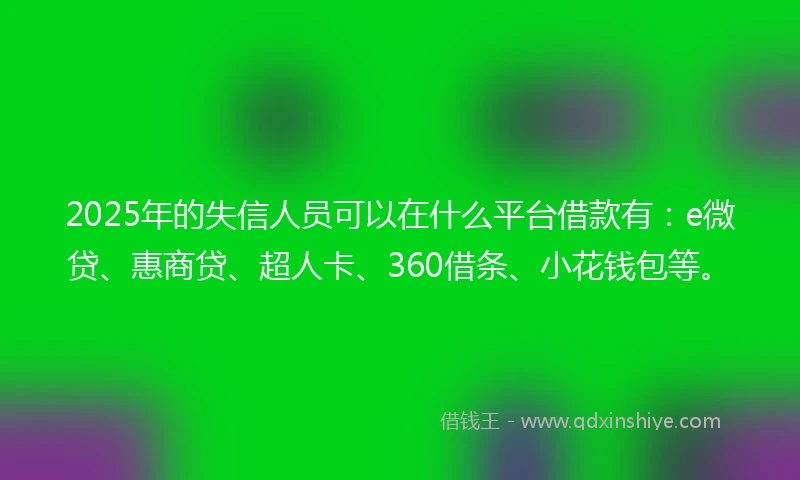 2025年的失信人员可以在什么平台借款有：e微贷、惠商贷、超人卡、360借条、小花钱包等。