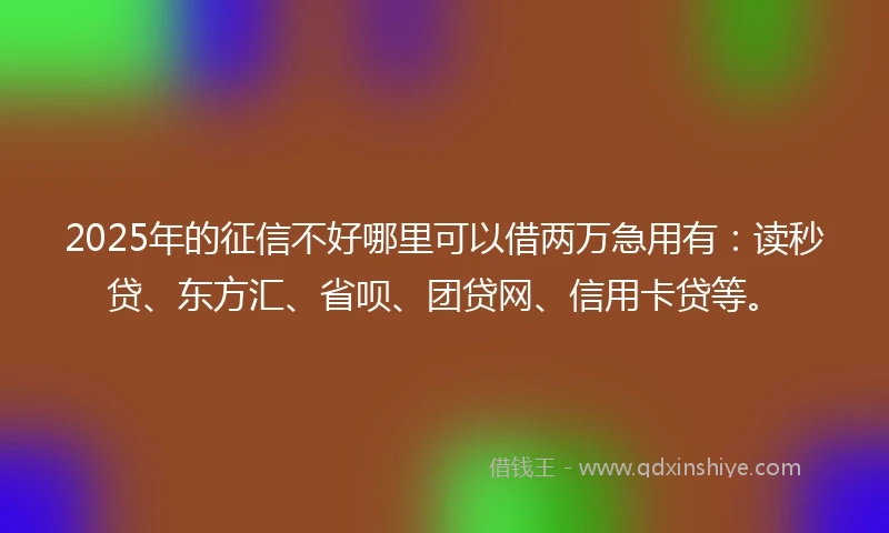2025年的征信不好哪里可以借两万急用有：读秒贷、东方汇、省呗、团贷网、信用卡贷等。
