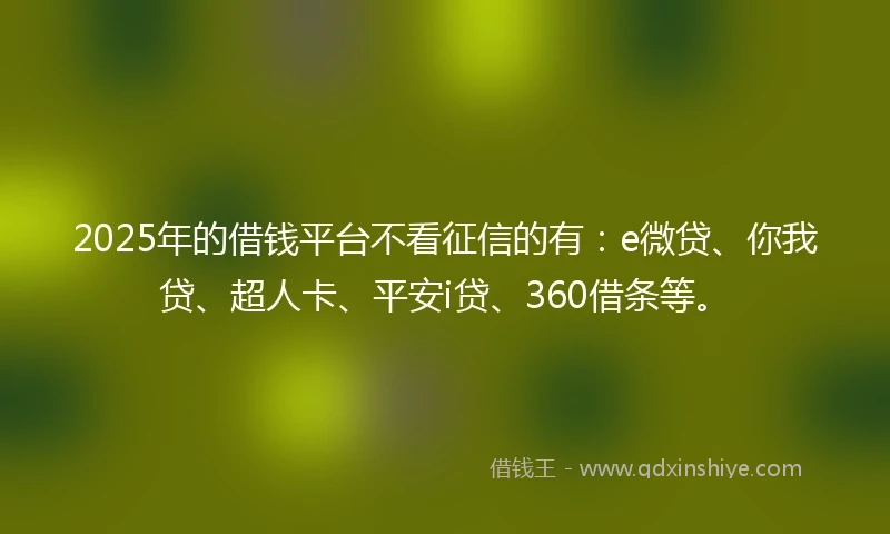 2025年的借钱平台不看征信的有：e微贷、你我贷、超人卡、平安i贷、360借条等。