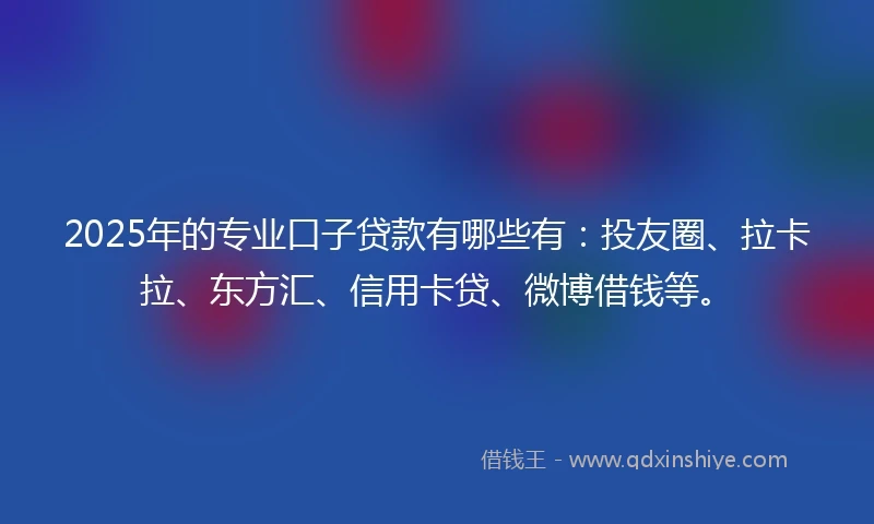 2025年的专业口子贷款有哪些有：投友圈、拉卡拉、东方汇、信用卡贷、微博借钱等。