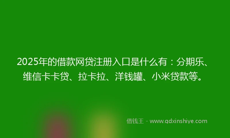 2025年的借款网贷注册入口是什么有：分期乐、维信卡卡贷、拉卡拉、洋钱罐、小米贷款等。