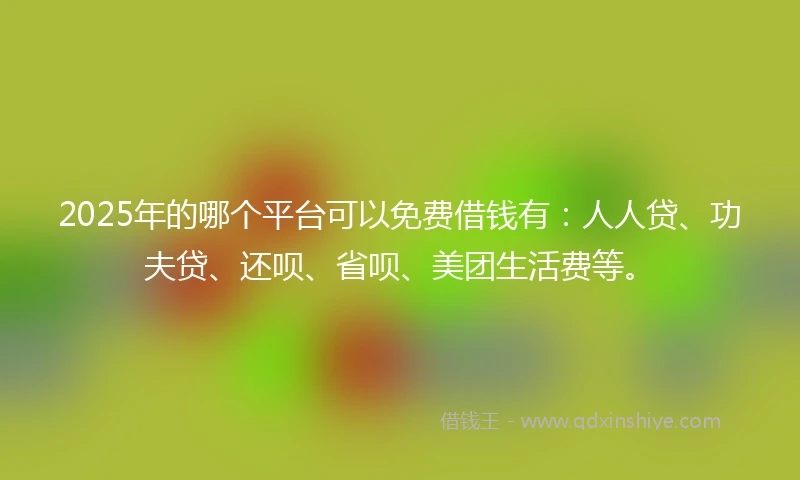 2025年的哪个平台可以免费借钱有：人人贷、功夫贷、还呗、省呗、美团生活费等。