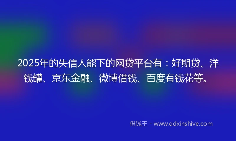 2025年的失信人能下的网贷平台有：好期贷、洋钱罐、京东金融、微博借钱、百度有钱花等。