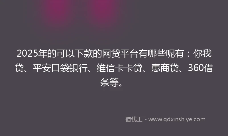 2025年的可以下款的网贷平台有哪些呢有：你我贷、平安口袋银行、维信卡卡贷、惠商贷、360借条等。