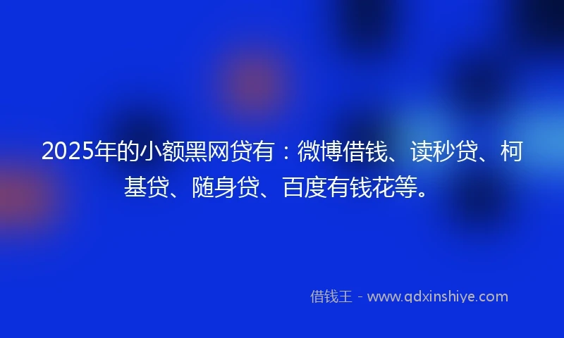 2025年的小额黑网贷有：微博借钱、读秒贷、柯基贷、随身贷、百度有钱花等。