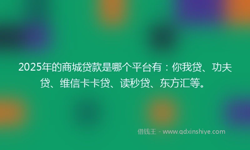 2025年的商城贷款是哪个平台有：你我贷、功夫贷、维信卡卡贷、读秒贷、东方汇等。