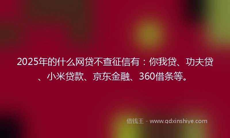 2025年的什么网贷不查征信有：你我贷、功夫贷、小米贷款、京东金融、360借条等。