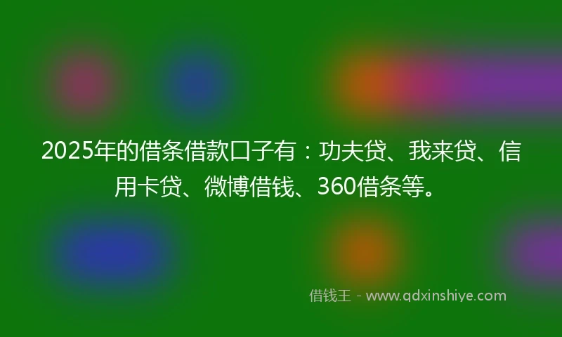2025年的借条借款口子有：功夫贷、我来贷、信用卡贷、微博借钱、360借条等。