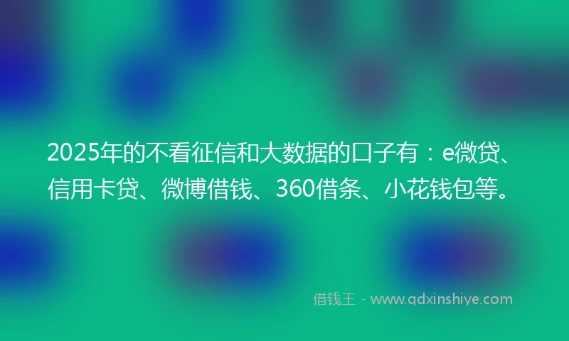 2025年的不看征信和大数据的口子有：e微贷、信用卡贷、微博借钱、360借条、小花钱包等。