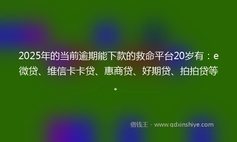 2025年的当前逾期能下款的救命平台20岁有：e微贷、维信卡卡贷、惠商贷、好期贷、拍拍贷等。