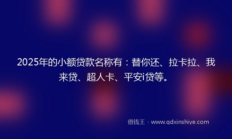 2025年的小额贷款名称有：替你还、拉卡拉、我来贷、超人卡、平安i贷等。