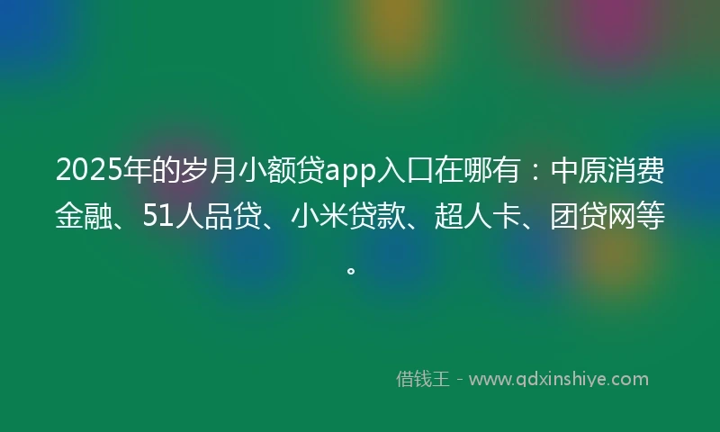 2025年的岁月小额贷app入口在哪有：中原消费金融、51人品贷、小米贷款、超人卡、团贷网等。