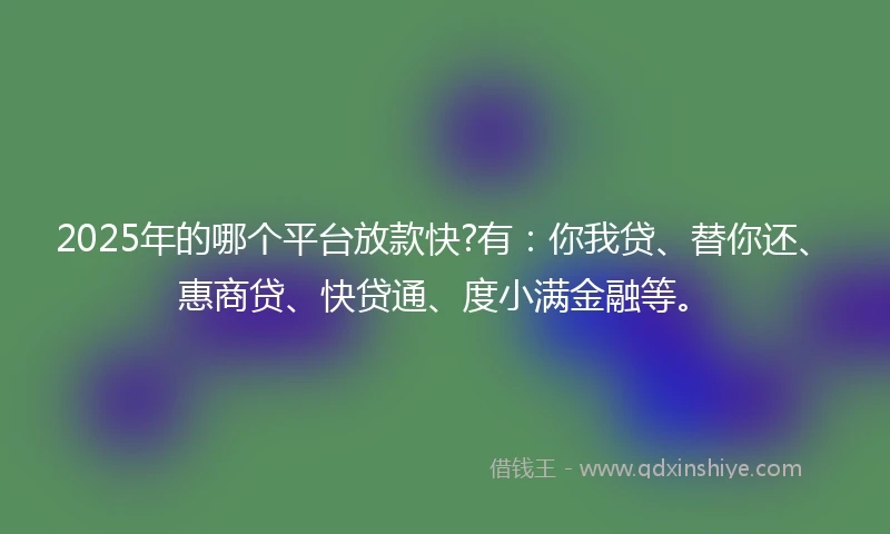 2025年的哪个平台放款快?有：你我贷、替你还、惠商贷、快贷通、度小满金融等。