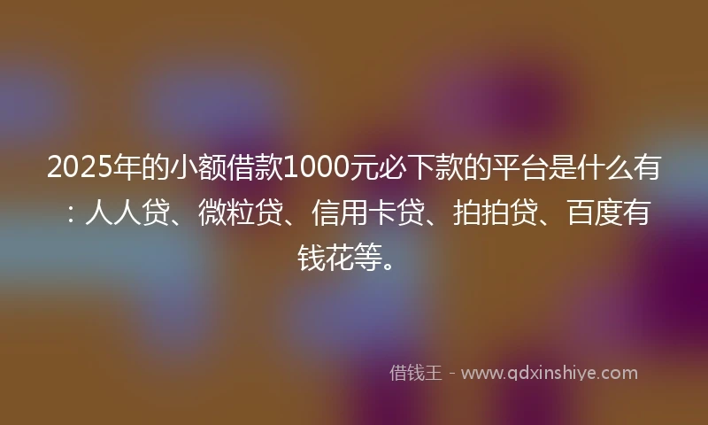 2025年的小额借款1000元必下款的平台是什么有：人人贷、微粒贷、信用卡贷、拍拍贷、百度有钱花等。
