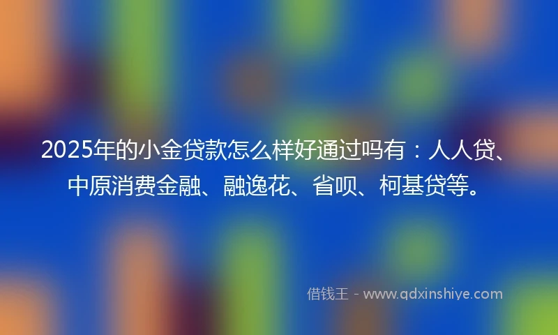 2025年的小金贷款怎么样好通过吗有：人人贷、中原消费金融、融逸花、省呗、柯基贷等。