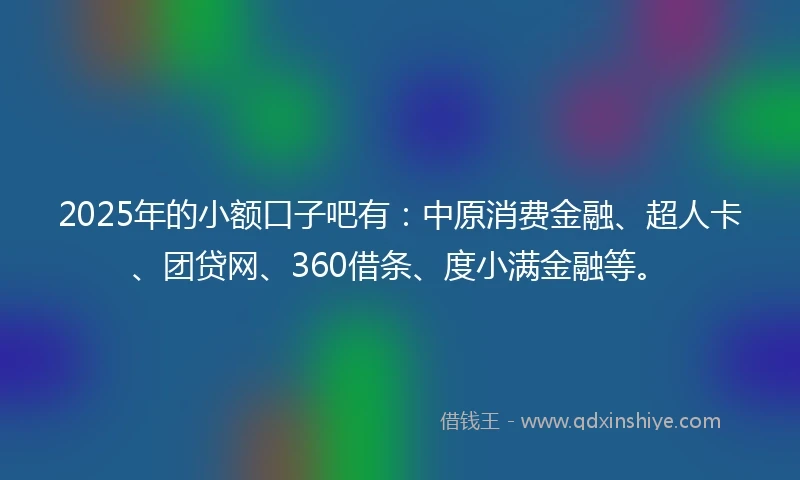 2025年的小额口子吧有：中原消费金融、超人卡、团贷网、360借条、度小满金融等。