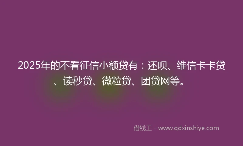 2025年的不看征信小额贷有：还呗、维信卡卡贷、读秒贷、微粒贷、团贷网等。