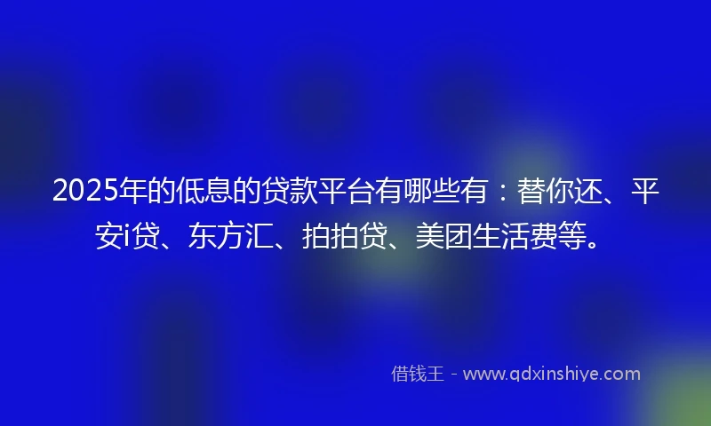 2025年的低息的贷款平台有哪些有：替你还、平安i贷、东方汇、拍拍贷、美团生活费等。