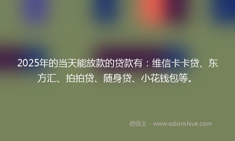 2025年的当天能放款的贷款有：维信卡卡贷、东方汇、拍拍贷、随身贷、小花钱包等。
