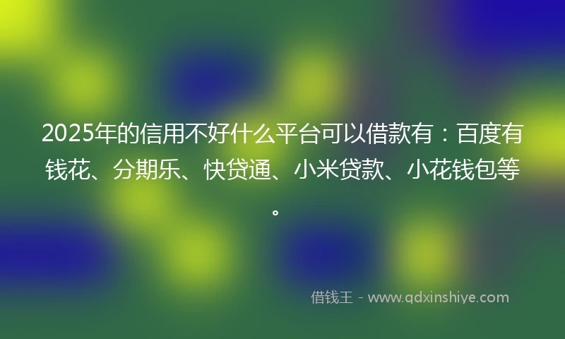 2025年的信用不好什么平台可以借款有：百度有钱花、分期乐、快贷通、小米贷款、小花钱包等。