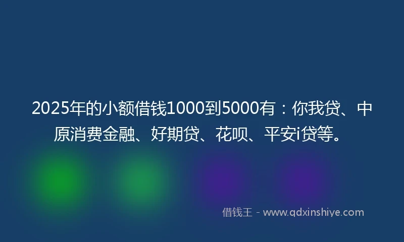 2025年的小额借钱1000到5000有：你我贷、中原消费金融、好期贷、花呗、平安i贷等。