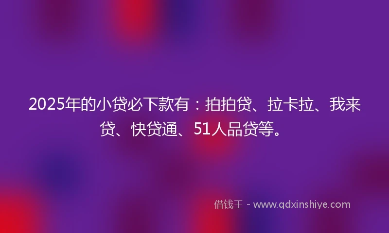 2025年的小贷必下款有：拍拍贷、拉卡拉、我来贷、快贷通、51人品贷等。