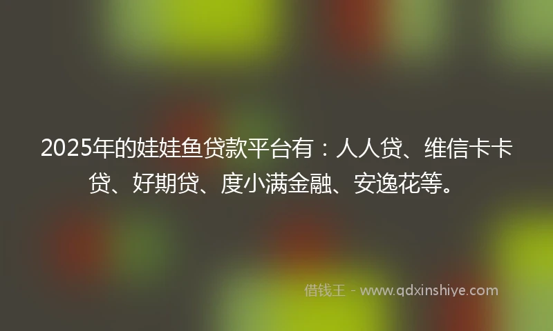 2025年的娃娃鱼贷款平台有:人人贷、维信卡卡贷、好期贷、度小满金融、安逸花等。