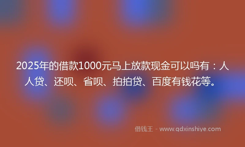2025年的借款1000元马上放款现金可以吗有：人人贷、还呗、省呗、拍拍贷、百度有钱花等。